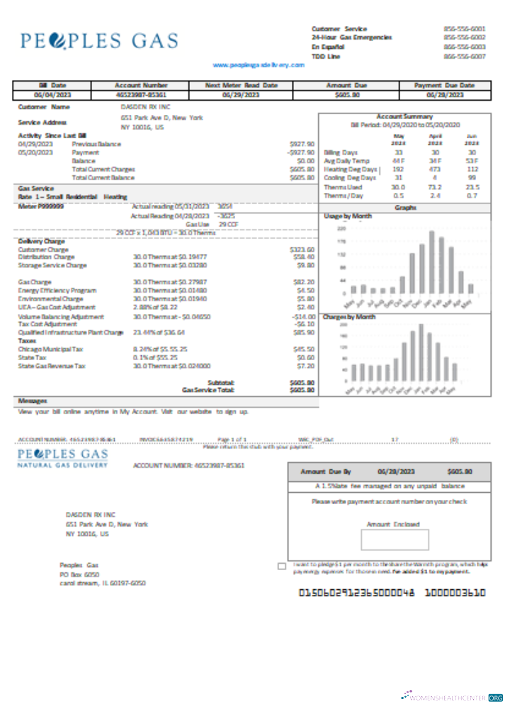 Download Illinois Peoples Gas utility business bill SCR Photoshop template